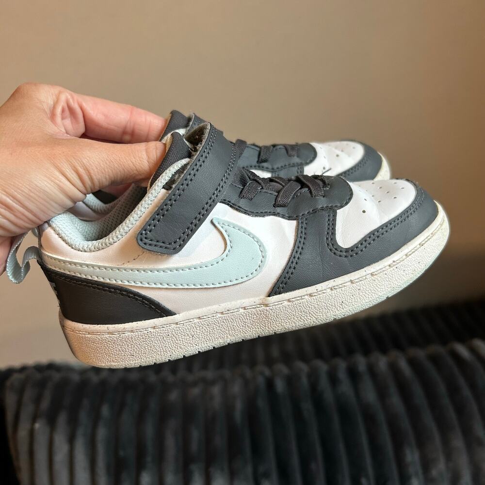 Nike Court Borough Low Recraft Toddler 10C Gray White Blue Velcro Sneakers